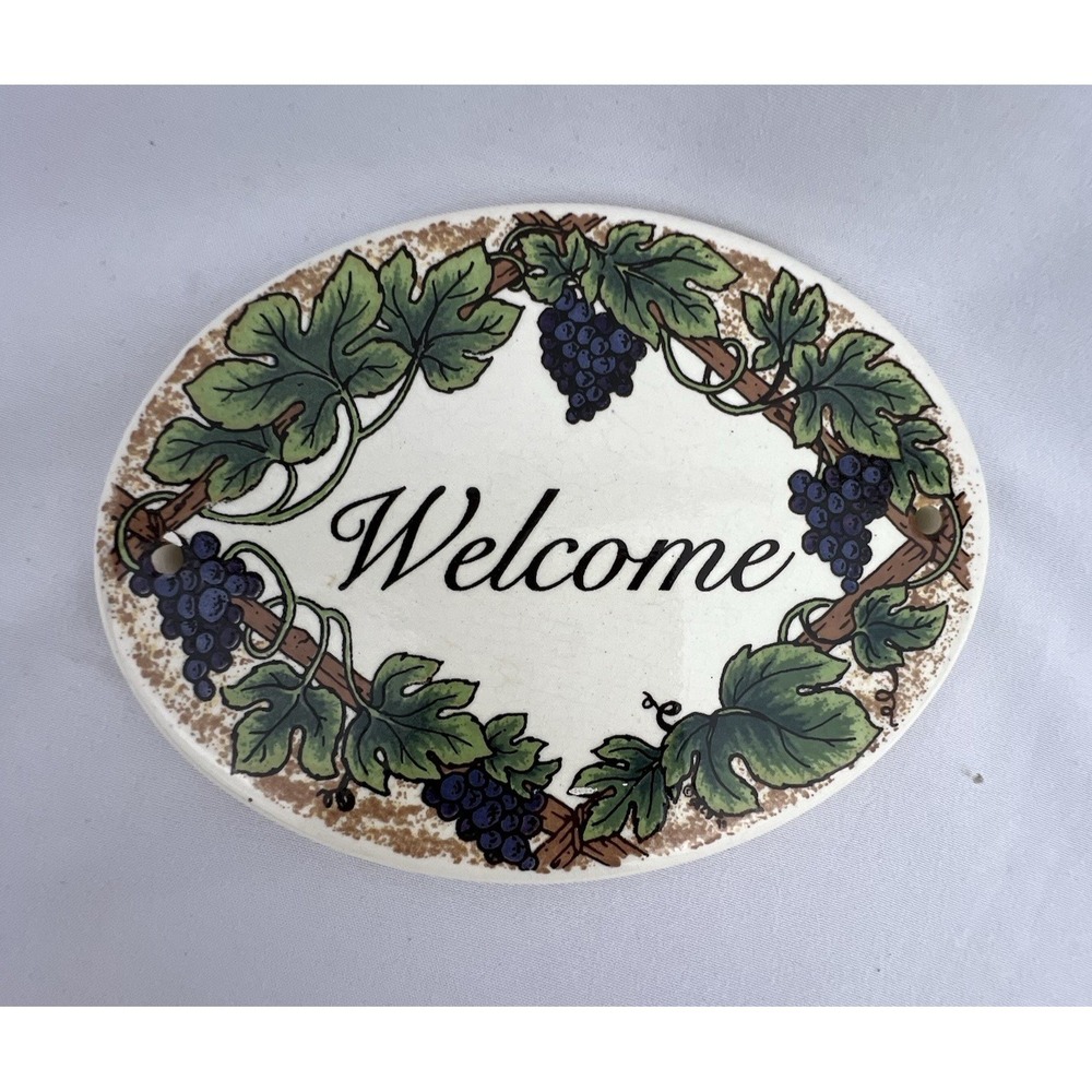 VTG Santa Barbara Ceramic Welcome Grapevine Wall Plaque Wine Country Kitchen Dec